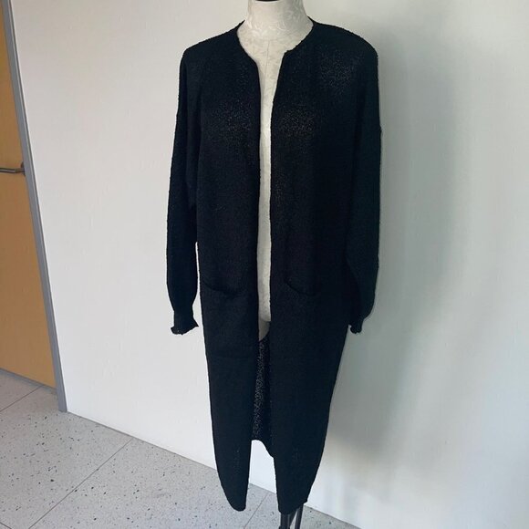 French Rags Vintage Womens Open Duster Cardigan Black Size 2 Medium Pure Rayon - Picture 11 of 13